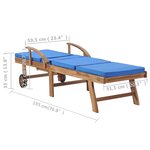 vidaXL Chaises longues avec coussins 2 Pièces Bois de teck solide Bleu