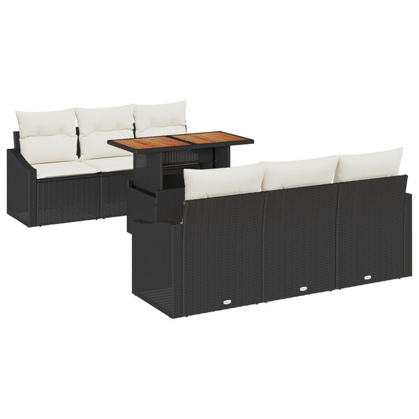 vidaXL Ensemble de Salle à Manger 7 Pièces avec Coussins Noir Poly Rattan Acacia