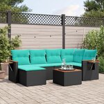 vidaXL Salon de jardin 7 Pièces avec coussins noir résine tressée