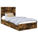 vidaXL Lit de Rangement Chêne fumé 100 x 200 cm Bois d'ingénierie
