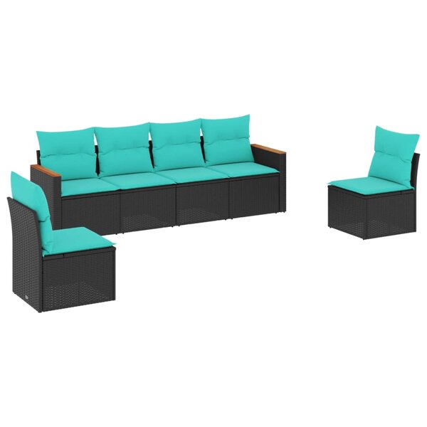 vidaXL Salon de jardin 6 Pièces avec coussins noir résine tressée