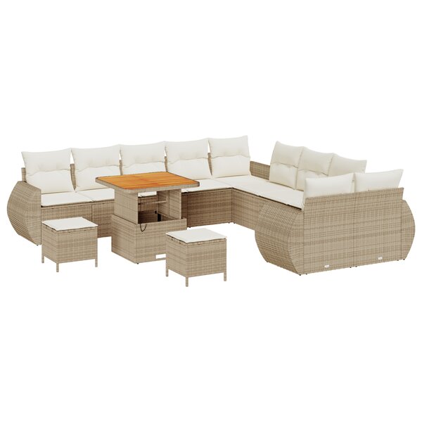 vidaXL Ensemble canapé de jardin 13 pièces avec coussins beige en poly rattan et acacia.
