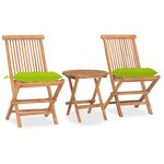 vidaXL Mobilier à dîner d'extérieur pliable avec coussin 3 Pièces Teck