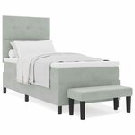 vidaXL Lit à ressort avec matelas et banc Gris clair 100x200 cm Velours