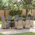 Ensemble de salle à manger de jardin 7 pièces avec coussins Rattan poly beige