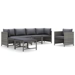 vidaXL Salon de jardin 7 Pièces avec coussins Résine tressée Gris