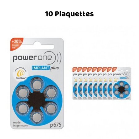 Piles auditives powerone 675 implant plus  10 plaquettes