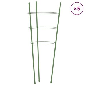 vidaXL Supports pour plantes de jardin 3 anneaux 5Pièces Vert 60 cm Acier