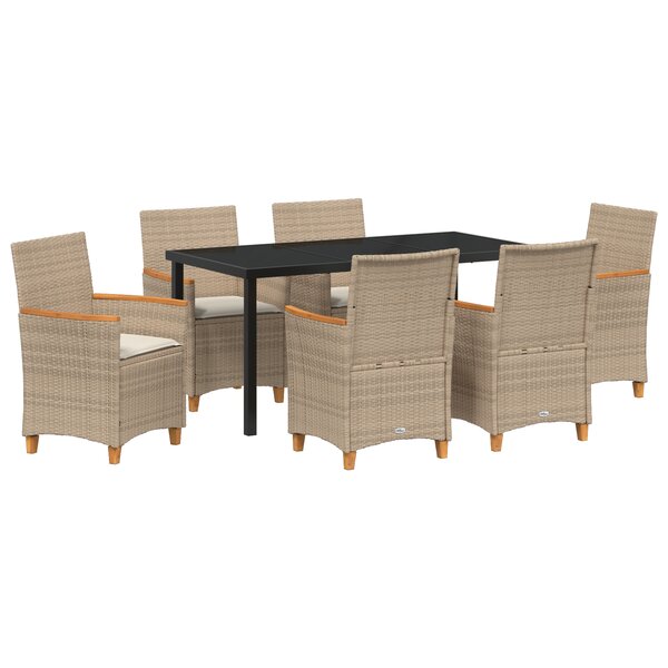 vidaXL Ensemble de salle à manger de jardin de 7 pièces avec coussins beige en poly rattan