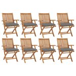 vidaXL Chaises pliables de jardin avec coussins lot de 8 Teck solide