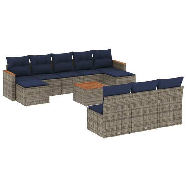 vidaXL Salon de jardin 11 Pièces avec coussins gris résine tressée