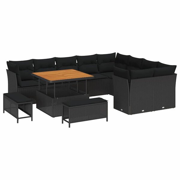 vidaXL Ensemble de canapé de jardin 12 Pièces Noir polyrotin