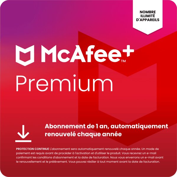 McAfee+ Premium - Individuel - Abonnement 1 an - Renouvelé automatiquement chaque année