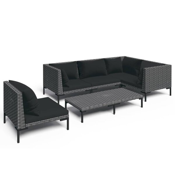 vidaXL Salon de jardin 6 Pièces avec coussins Résine tressée Gris foncé