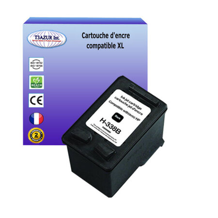 Cartouche compatible avec HP DeskJet 6848, 9800, 9800d, 9868, 5745, 6548, 6843 remplace HP 338 (C8765EE) Noire 18ml - T3AZUR