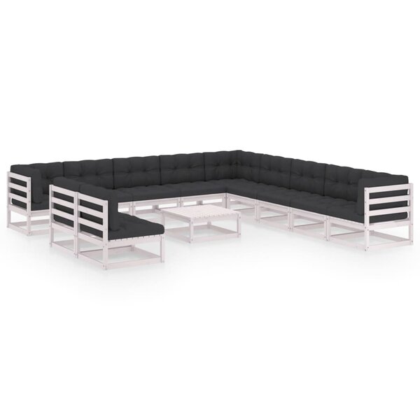 vidaXL Salon de jardin 12 Pièces avec coussins Blanc Bois de pin massif