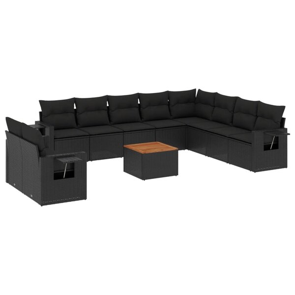 vidaXL Salon de jardin 11 Pièces avec coussins noir résine tressée