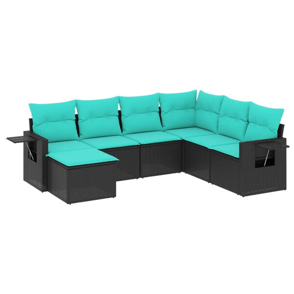 vidaXL Salon de jardin 7 Pièces avec coussins noir résine tressée