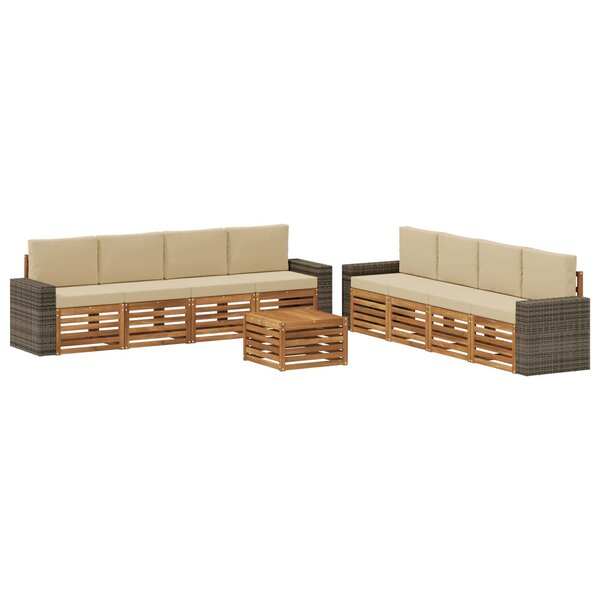 vidaXL Ensemble de canapés d'extérieur 9 pc Naturel et Beige