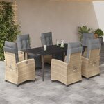 vidaXL Ensemble à manger de jardin coussins 7 Pièces mélange beige rotin
