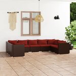 vidaXL Salon de jardin 9 Pièces avec coussins Résine tressée Marron