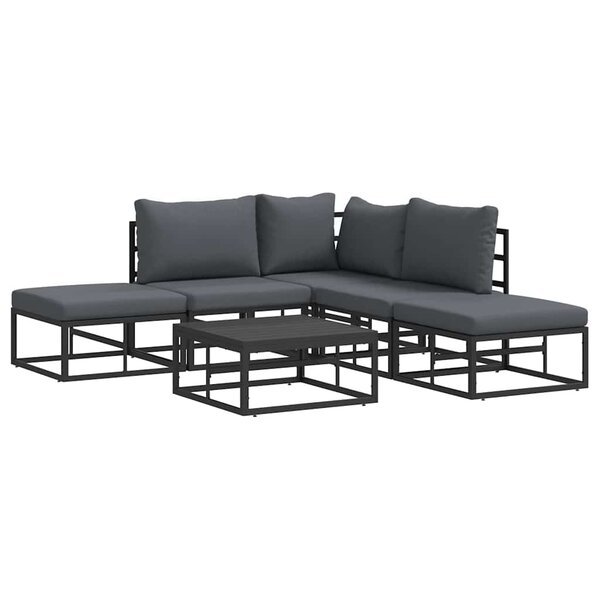 vidaXL Ensemble de canapé de jardin avec coussin 6 Pièces Noir Aluminium