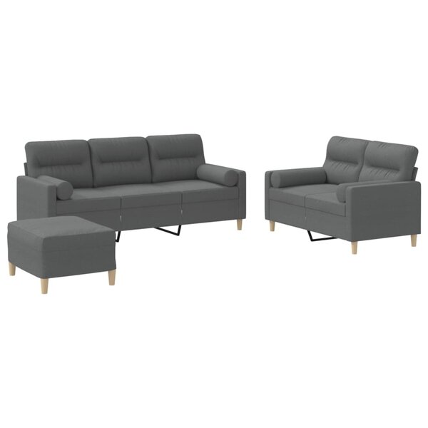 vidaXL Ensemble de canapés 3 Pièces coussins gris foncé tissu