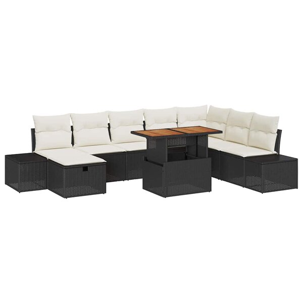 vidaXL Ensemble de canapé de jardin 9 Pièces Noir Poly rotin