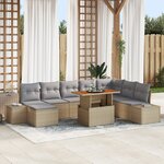 vidaXL Ensemble de canapé de jardin 9 pièces avec coussins Beige Rattan Poly