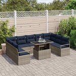 vidaXL Ensemble de canapé de jardin 10 Pièces Gris et bleu marine