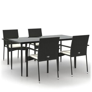 vidaXL Ensemble à manger de jardin coussins 5Pièces Noir Résine tressée