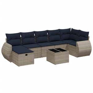 vidaXL Salon de jardin 8 Pièces avec coussins gris résine tressée