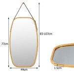 Miroir mural suspendu avec cadre en bambou et sangle en cuir réglable coin arrondi 77 x 44 x 1 5 cm 20_0005060