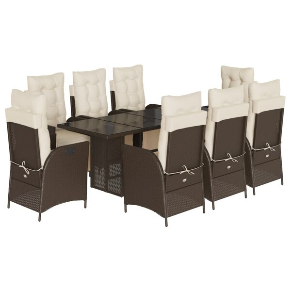 vidaXL Ensemble à manger de jardin et coussins 9 Pièces marron poly rotin
