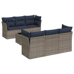 vidaXL Salon de jardin 7 Pièces avec coussins gris résine tressée