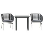 vidaXL Ensemble à manger de jardin et coussins 3 Pièces noir rotin verre