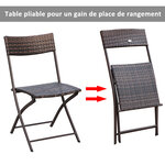 Ensemble salon de jardin 2 places table ronde pliable plateau verre trempé chaises pliantes résine tressée chocolat