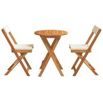 vidaXL Ensemble Bistro Pliable 3 Pièces avec Coussins en Bois d'Acacia Solide