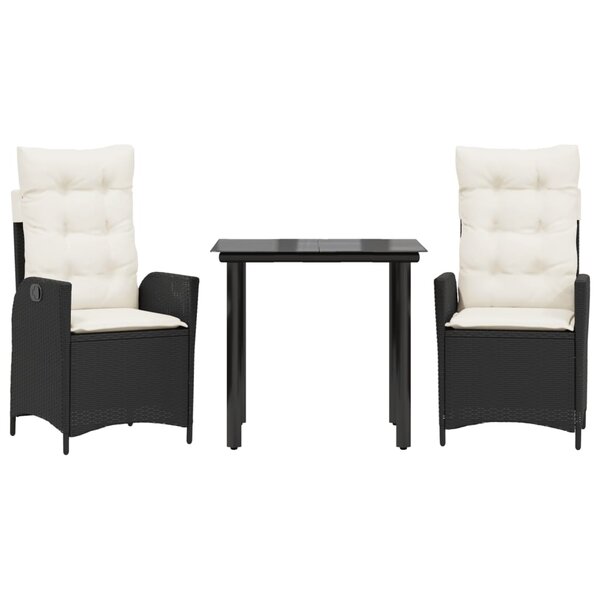 vidaXL Ensemble à manger de jardin avec coussins 3 Pièces Noir