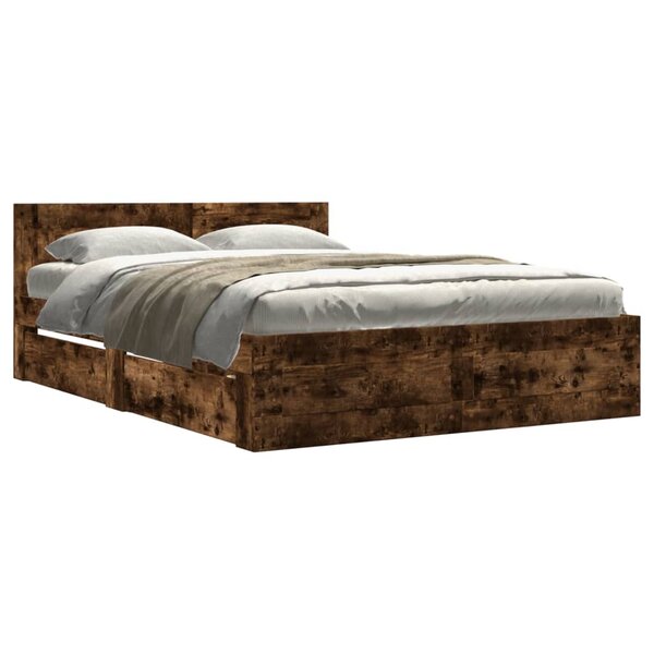 vidaXL Cadre de lit et tête de lit sans matelas chêne fumé 140x190 cm