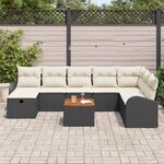 vidaXL Ensemble de canapé de jardin avec coussin 9 Pièces Noir Poly rotin