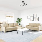 vidaXL Ensemble de canapés 3 Pièces avec repose-pied crème tissu