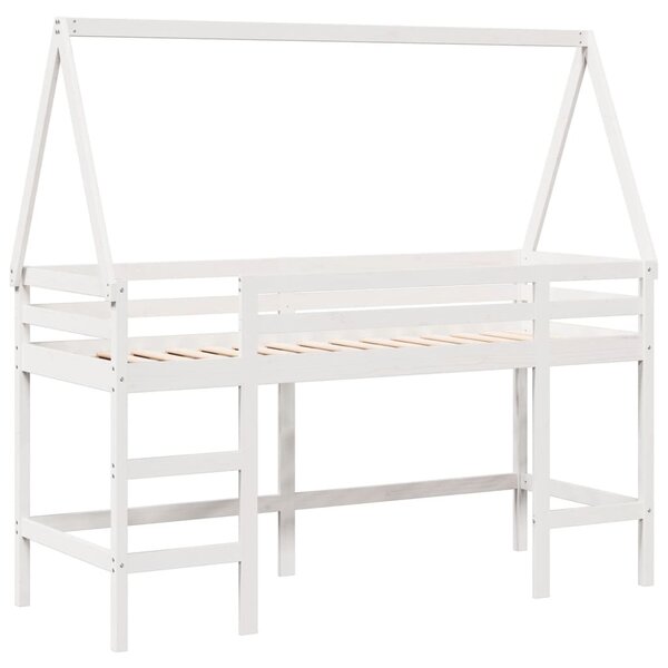 vidaXL Lit superposé et échelle et toit blanc 90x200cm bois pin massif