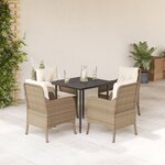 vidaXL Ensemble à manger de jardin avec coussins 5Pièces Beige poly rotin
