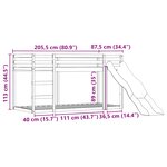 vidaXL Lit superposé sans matelas avec toboggan et rideaux 80x200 cm