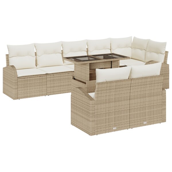 vidaXL Ensemble de Sofa de Jardin 9 Pièces avec Coussins Beige Poly Rotin