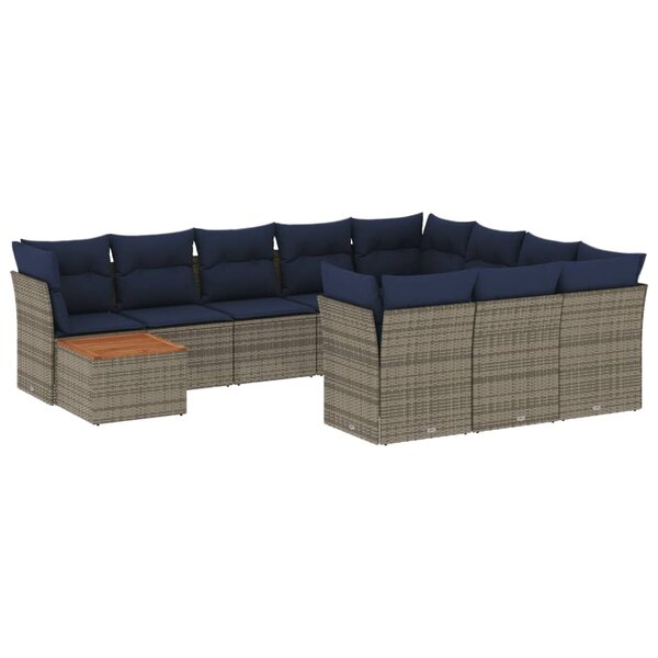 vidaXL Salon de jardin avec coussins 13 Pièces gris résine tressée
