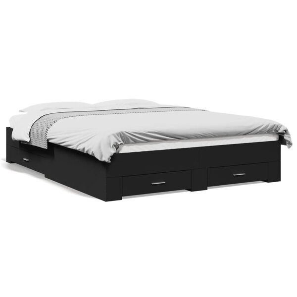vidaXL Cadre de lit avec tiroirs sans matelas noir 140x200 cm