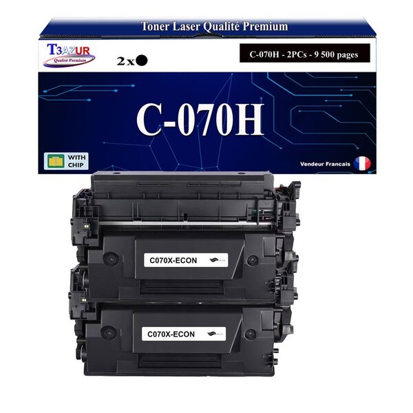 T3AZUR - 2x Toners compatibles avec Canon i-SENSYS LBP243dw  LBP246dw  MF461dw  MF463dw  MF465dw  X1440i  X1440iF  X1440P  X1440Pr remplace Canon 070H Noir - 9 500 pages