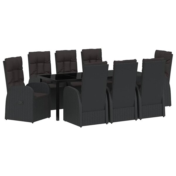 vidaXL Ensemble de salle à manger pour jardin 9 Pièces Noir polyrotin